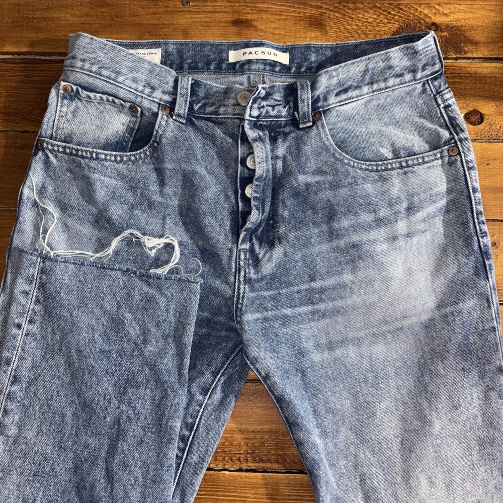 PacSun Jeans Men's 31x28 Blue Denim Vintage Loose Light Wash Button Fly Skater